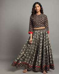 Ziyorah | Blockprinted Cotton Black Stitched Lehanga