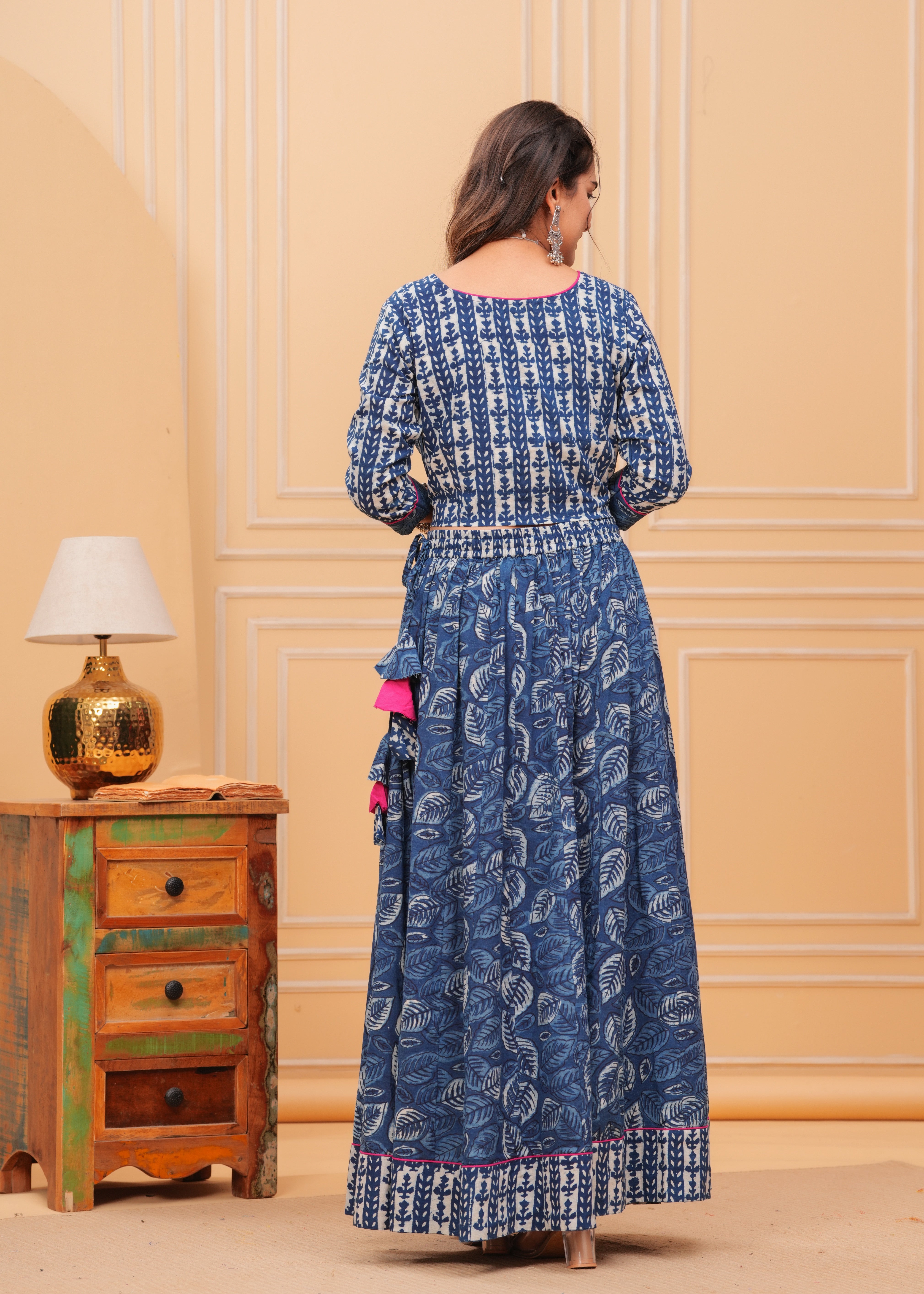 Ziyorah | Blockprinted Indigo Lehanga Choli Set