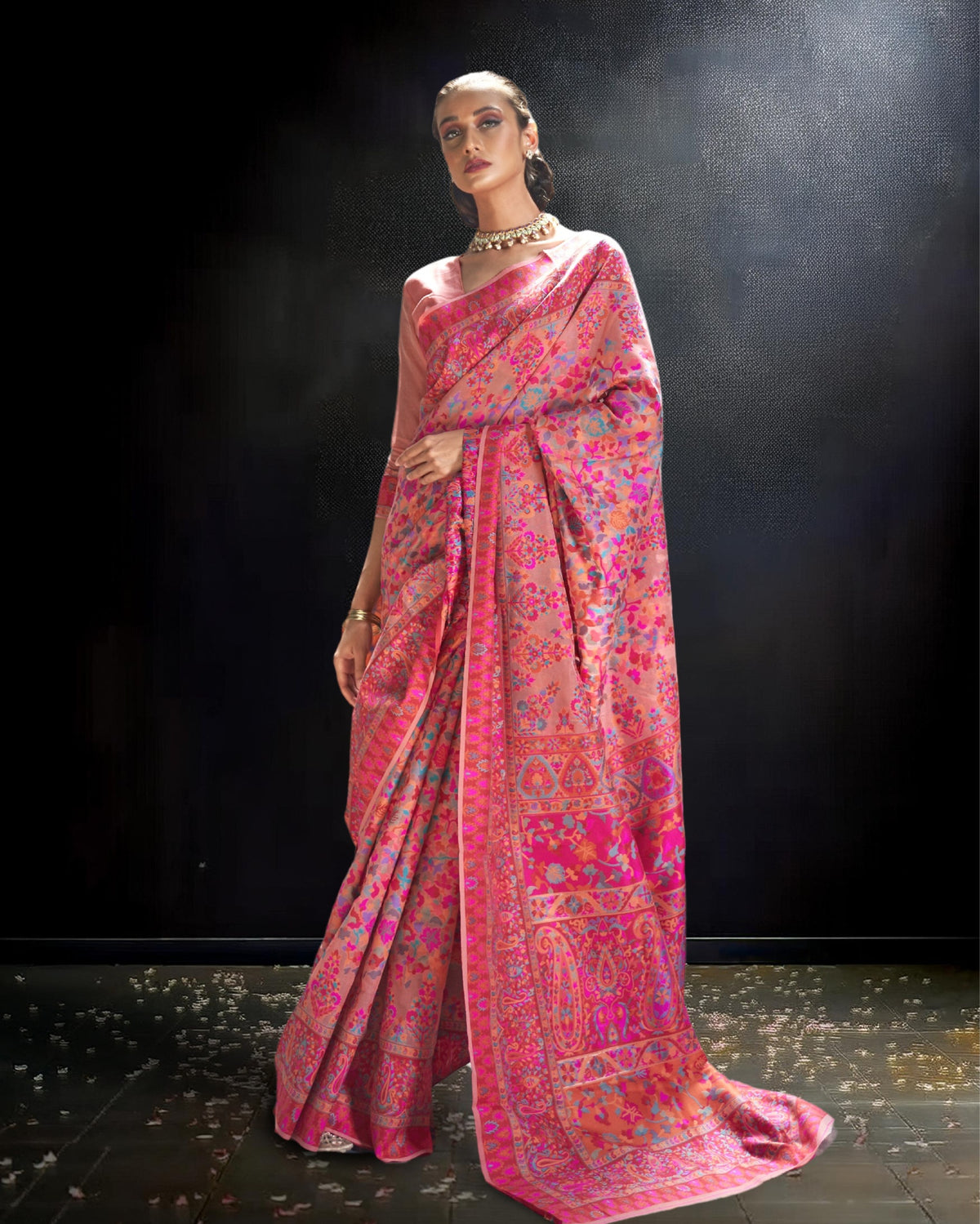 Ziyorah | Kashmira Silk Banarsi Brocade Peach Saree