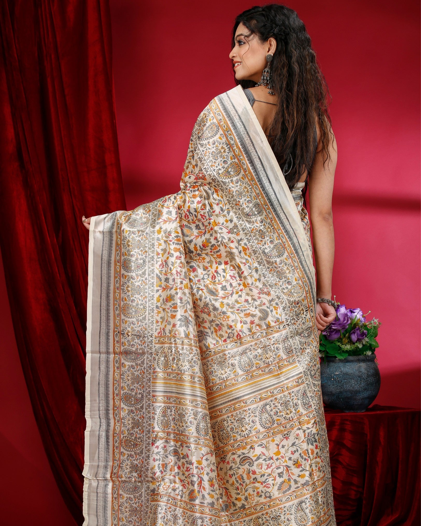 Ziyorah | Kashmiri Silk Yellow Printed Saree