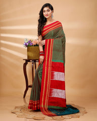 Ziyorah| Ilkal Handloom Cotton Silk Saree Fern Green Color With Running Blouse