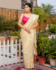 Ziyorah| Kanjivaram Silk Saree Beige Color With Running Blouse