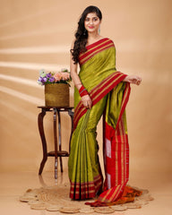 Ziyorah| Ilkal Handloom Cotton Silk Saree Mustard Yellow Color With Running Blouse