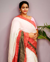 Ziyorah| Pure Ghicha Tussar Silk Biege Saree With Running Blouse Silkmark Certified