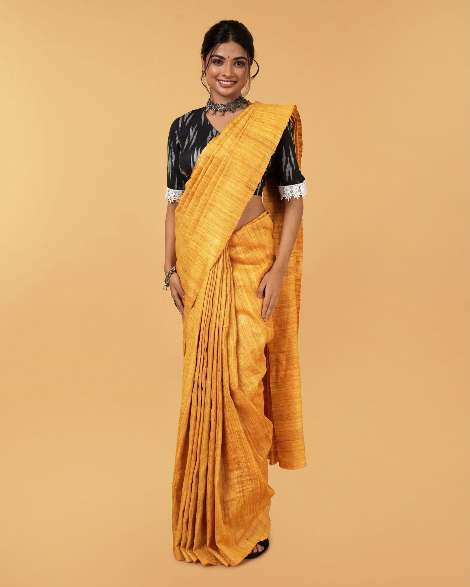 Ziyorah| Silkmark Certified Gichcha Tussar Handloom Hand Dyed Brown Saree With Blouse