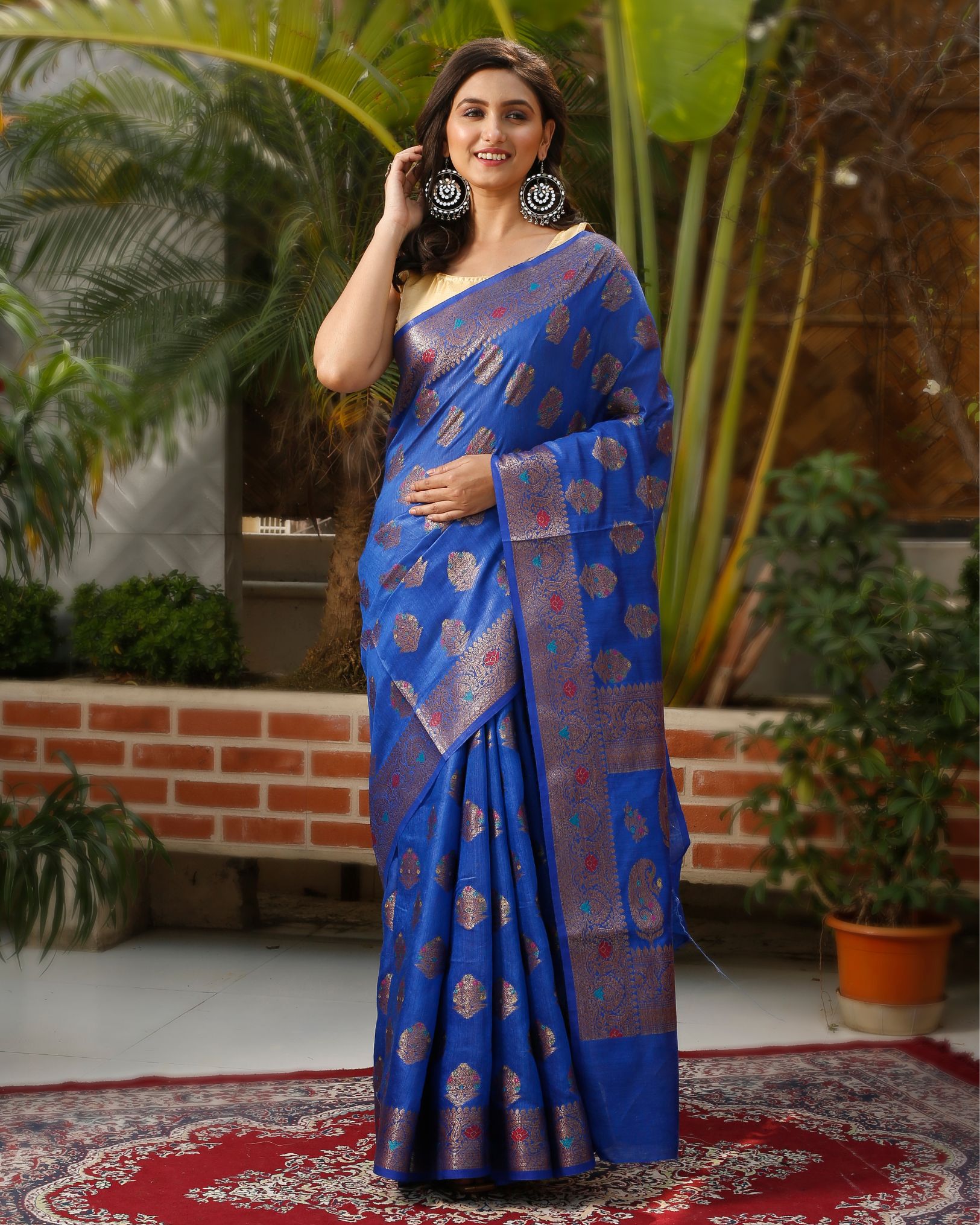 Ziyorah| Silkmark Certified Tussar Moonga Banarasi Silk Saree Navy Blue Color With Running Blouse