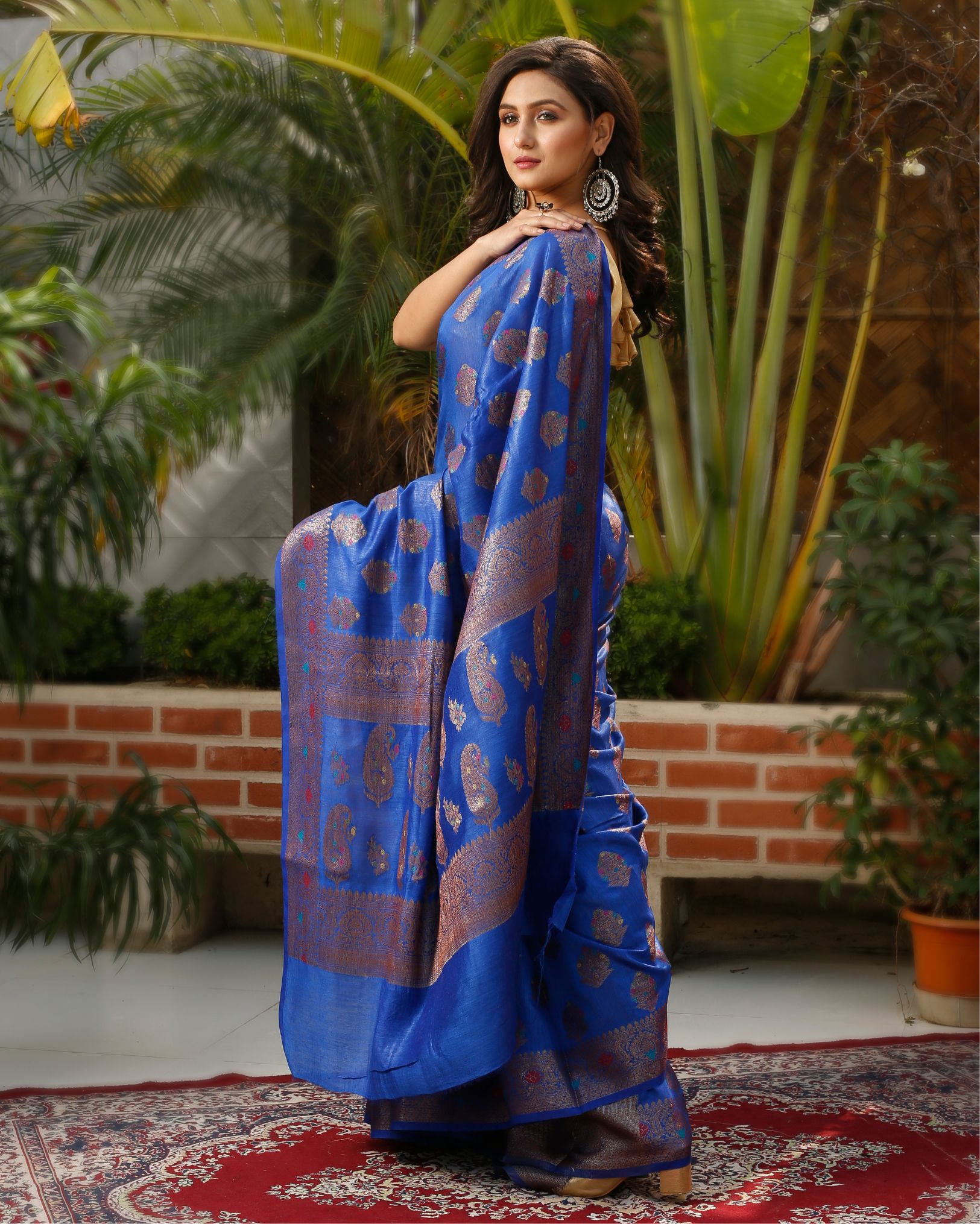 Ziyorah| Silkmark Certified Tussar Moonga Banarasi Silk Saree Navy Blue Color With Running Blouse