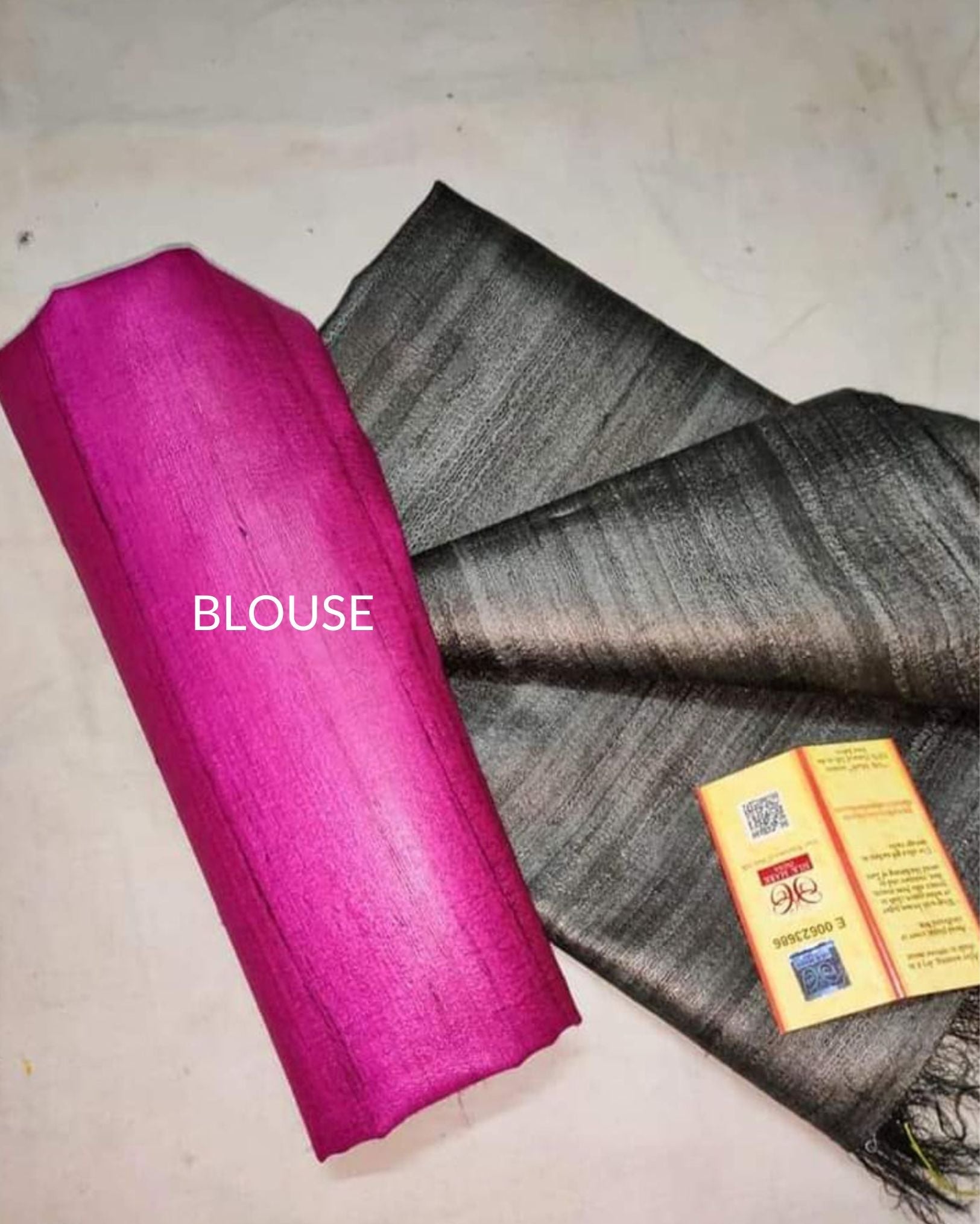 Ziyorah| Silkmark Certified Gichcha Tussar Handloom Hand Dyed Blue Saree With Contrast Blouse