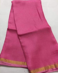 Ziyorah| Kota Doria Pure Silk Pink Saree Hand Dyed With Blouse