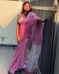 Ziyorah| Hand Dyed Pure Tissue Linen Pink Color Saree With Running Blouse