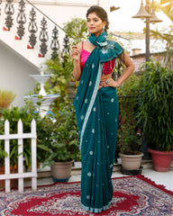 Ziyorah| Pure Cotton Saree Myrtle Green Color With Running Blouse