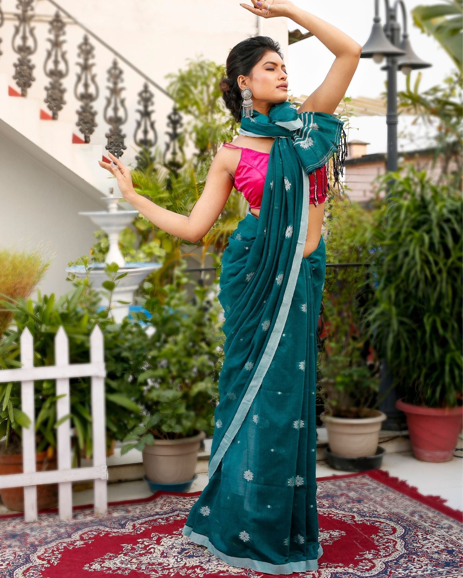 Ziyorah| Pure Cotton Saree Myrtle Green Color With Running Blouse