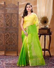 Ziyorah| Pure Silk Kota Doria Sarees Citron Green And Yellow Colour With Running Blouse