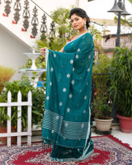 Ziyorah| Pure Cotton Saree Myrtle Green Color With Running Blouse