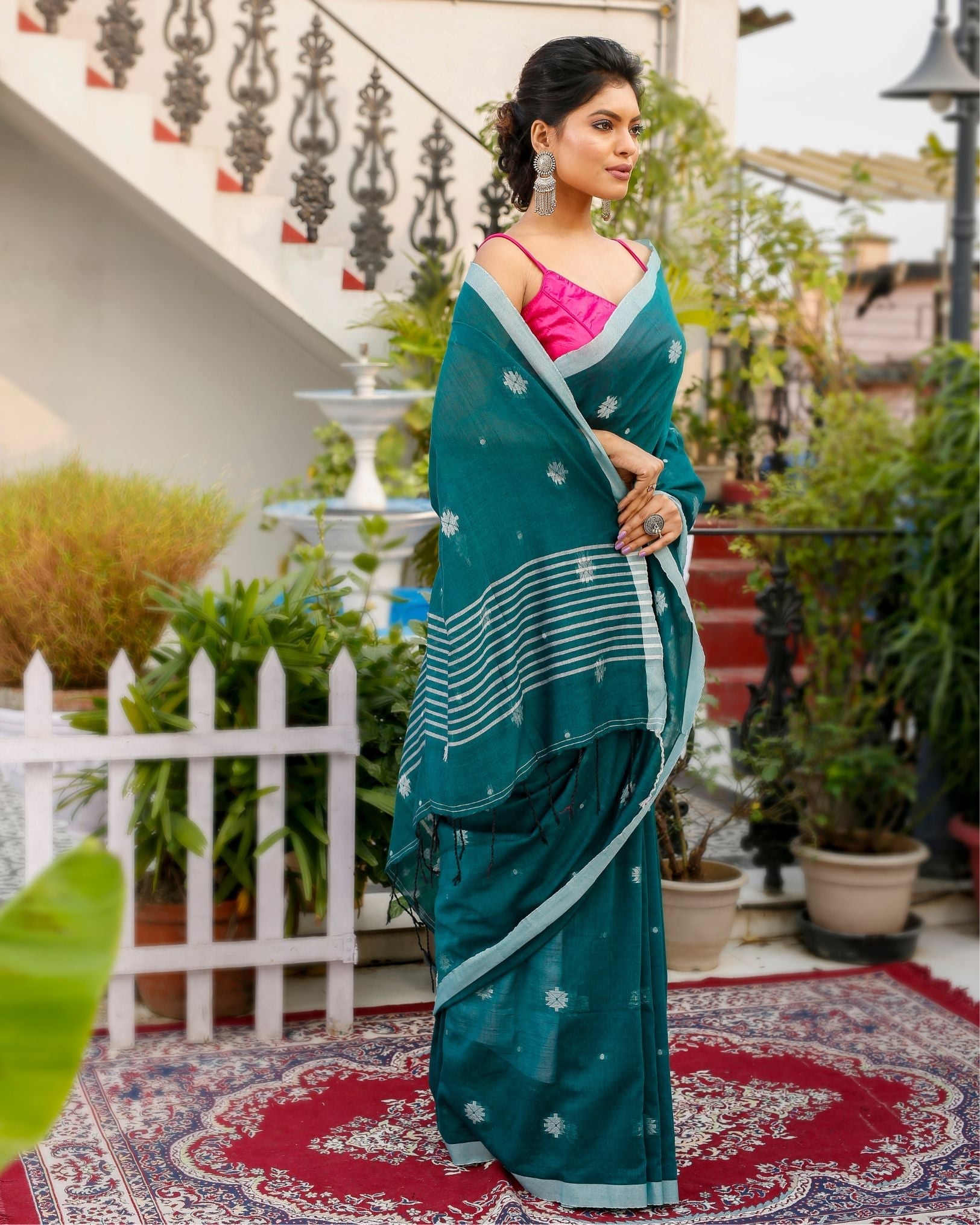 Ziyorah| Pure Cotton Saree Myrtle Green Color With Running Blouse