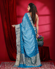 Ziyorah | Pure Silk Bandhini Bandhej Blue Saree | Gorgeous