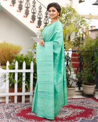 Ziyorah| Silkmark Certified Gichcha Tussar Handloom Hand Dyed Green Plain Saree With Running Blouse