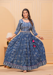 Ziyorah | Blockprinted Indigo Lehanga Choli Set