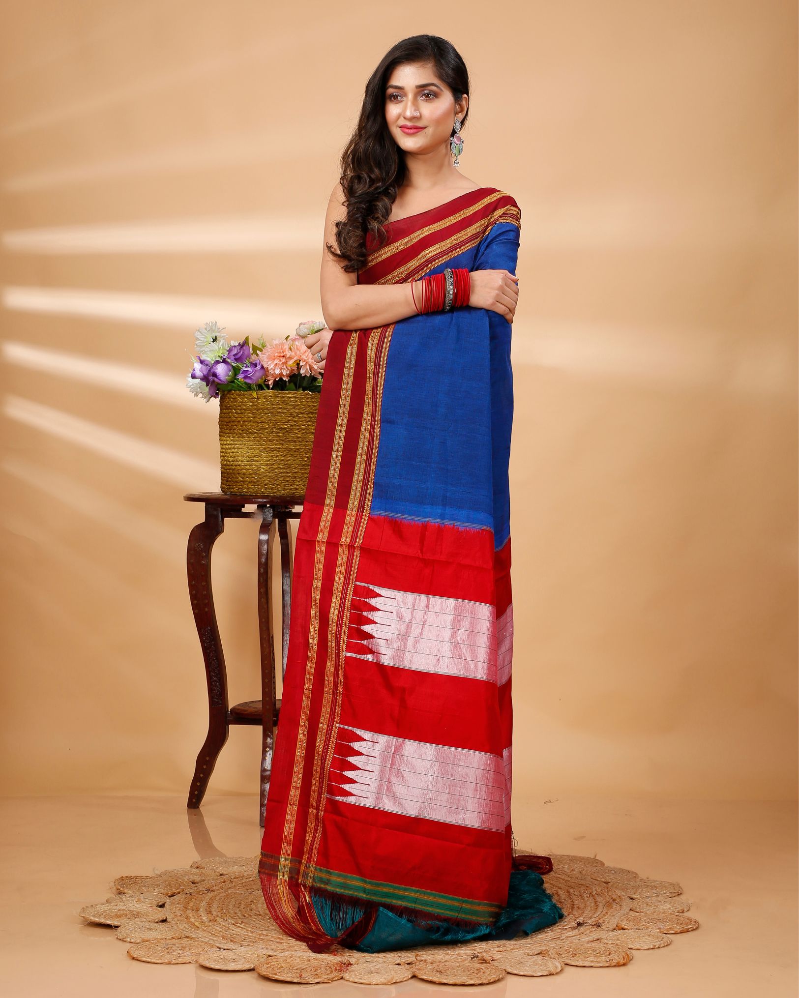 Ziyorah| Ilkal Handloom Cotton Silk Saree Navy Blue Color With Running Blouse