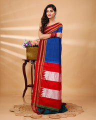 Ziyorah| Ilkal Handloom Cotton Silk Saree Navy Blue Color With Running Blouse