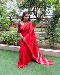 Ziyorah| Katan Silk Saree Red Color Weaving Design With Blouse