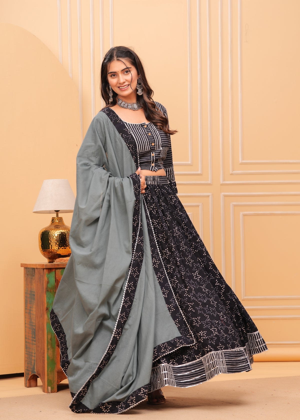 Ziyorah | Blockprinted Black Lehanga Choli Set