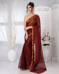 Ziyorah | Kota Silk Maroon Saree Plain With Running Blouse