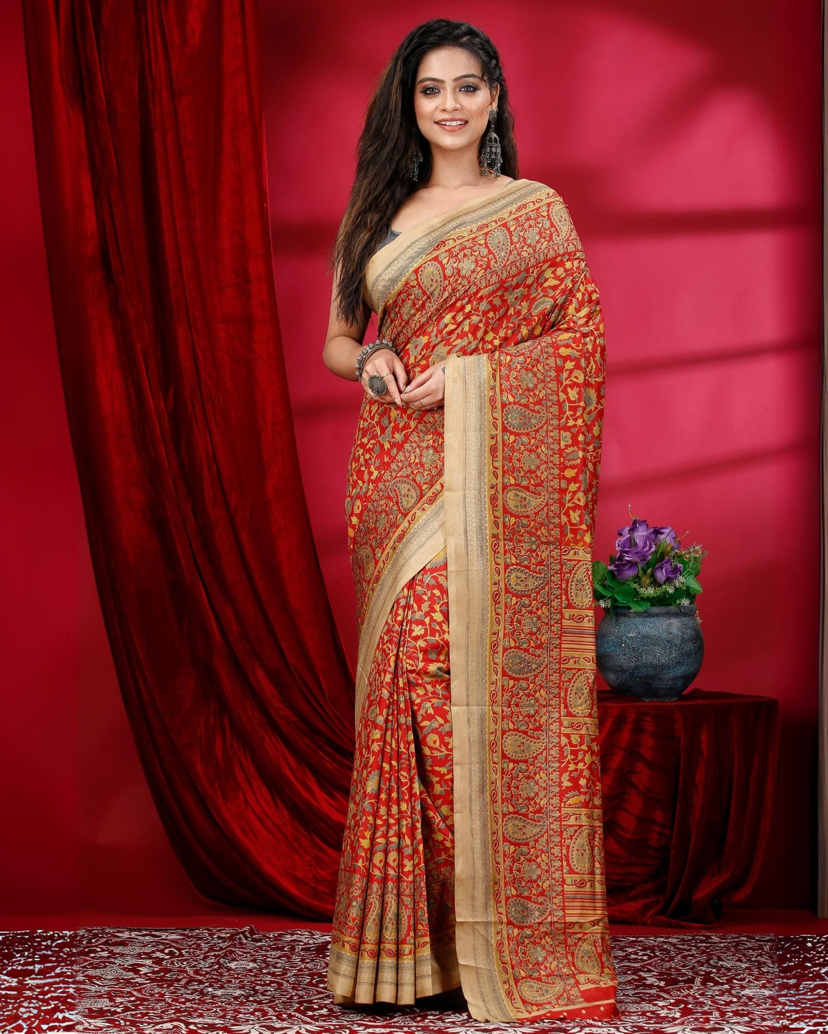 Ziyorah | Kashmiri Silk Red Printed Saree