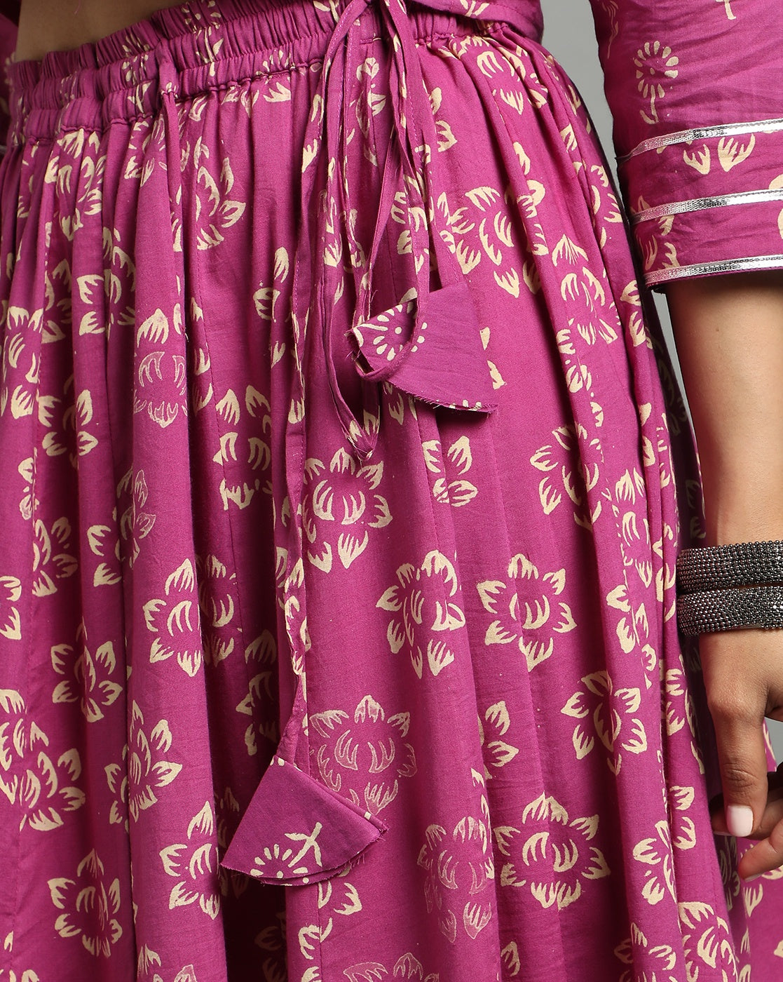 Ziyorah | Blockprinted Cotton Pink Stitched Lehanga