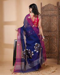 Ziyorah | Handloom Mercerized Cotton Silk Saree Dark Blue Color With Running Blouse