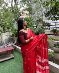 Ziyorah| Katan Silk Saree Red Color Weaving Design With Blouse