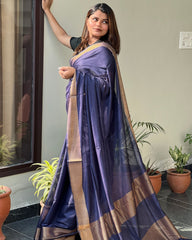 Ziyorah| Handloom Cotton Silk Saree Magenta Blue Colour With Running Blouse