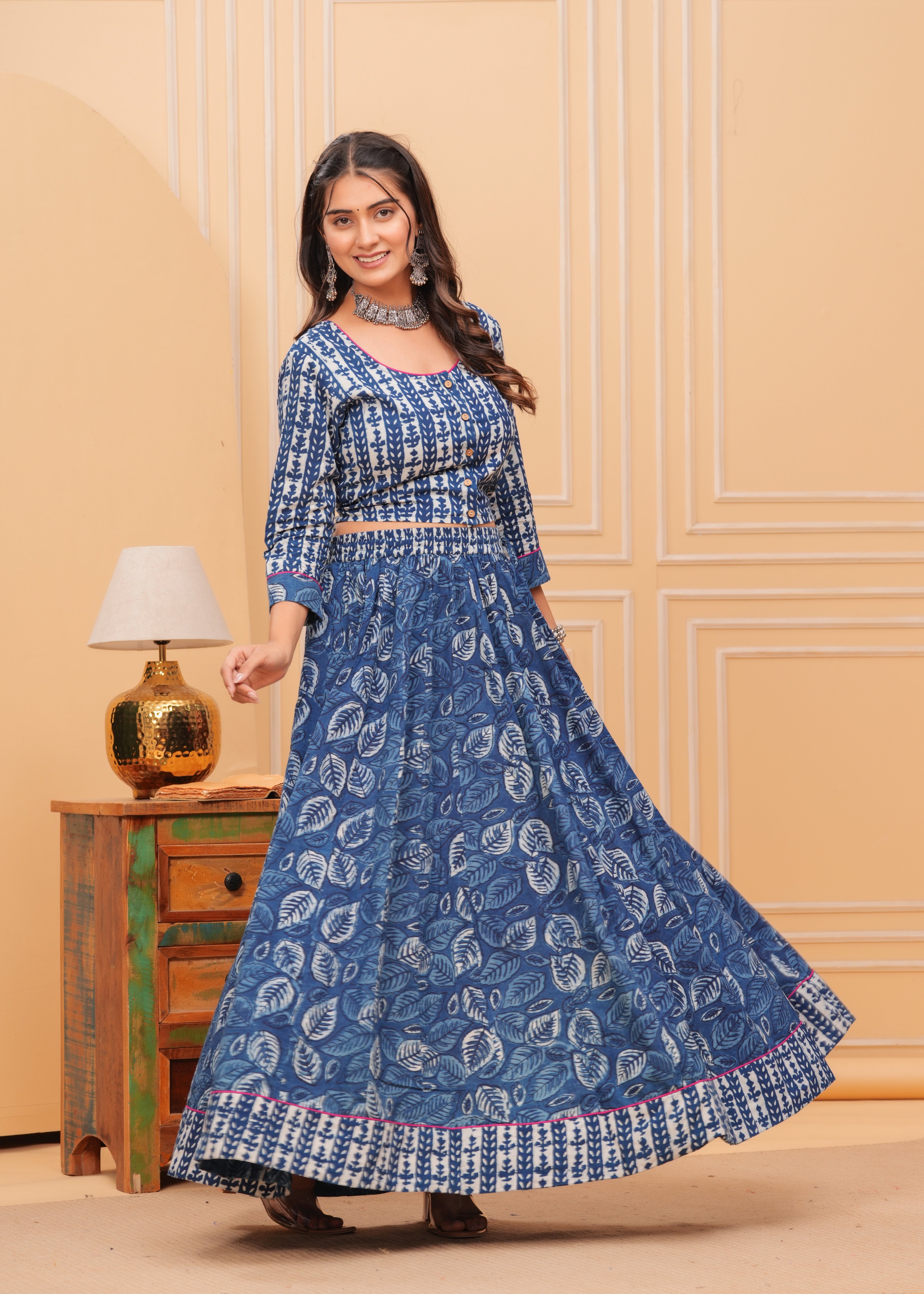 Ziyorah | Blockprinted Indigo Lehanga Choli Set