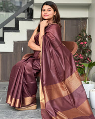 Ziyorah| Handloom Cotton Silk Saree Coffee Brown Color With Running Blouse