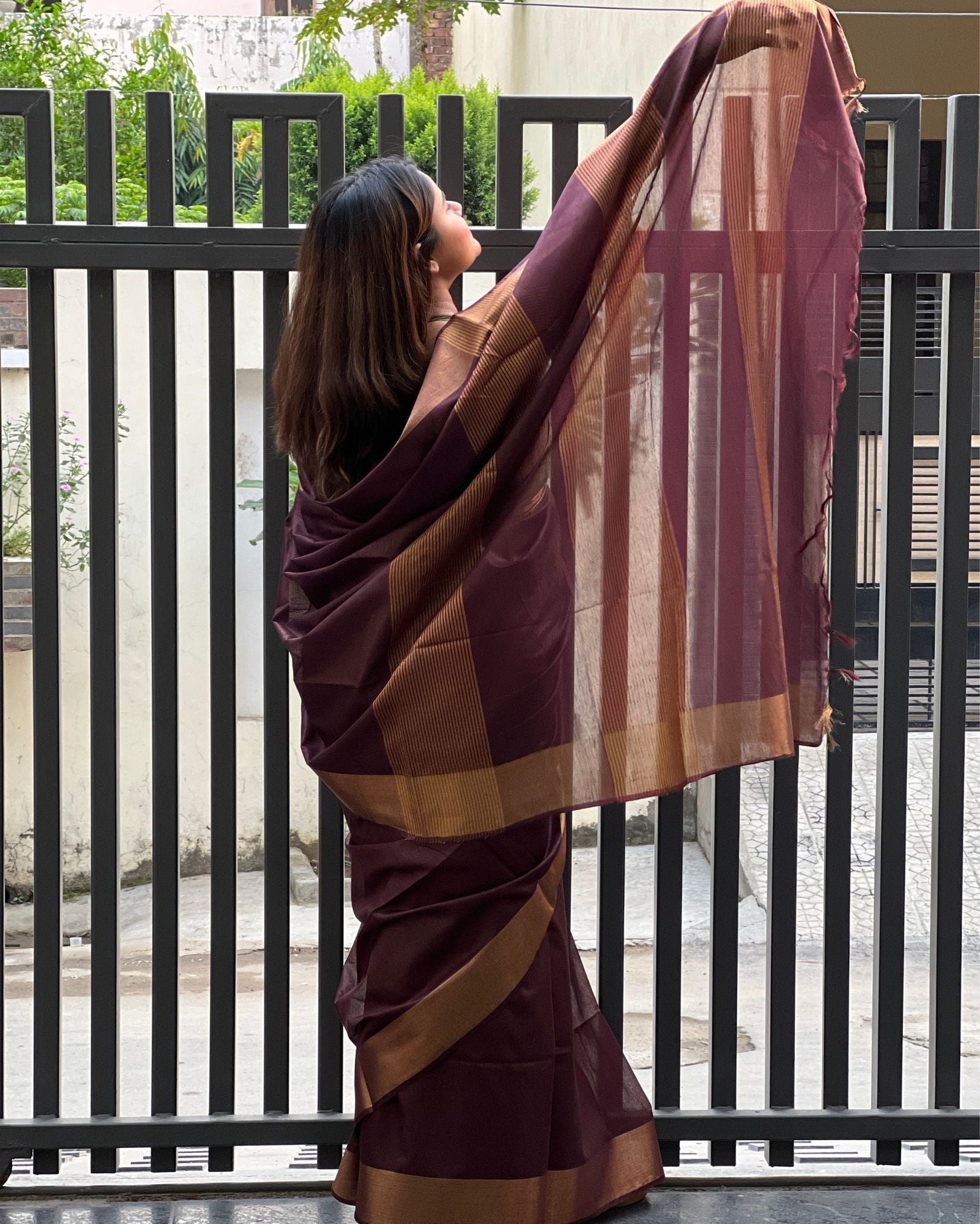 Ziyorah| Handloom Cotton Silk Saree Coffee Brown Color With Running Blouse