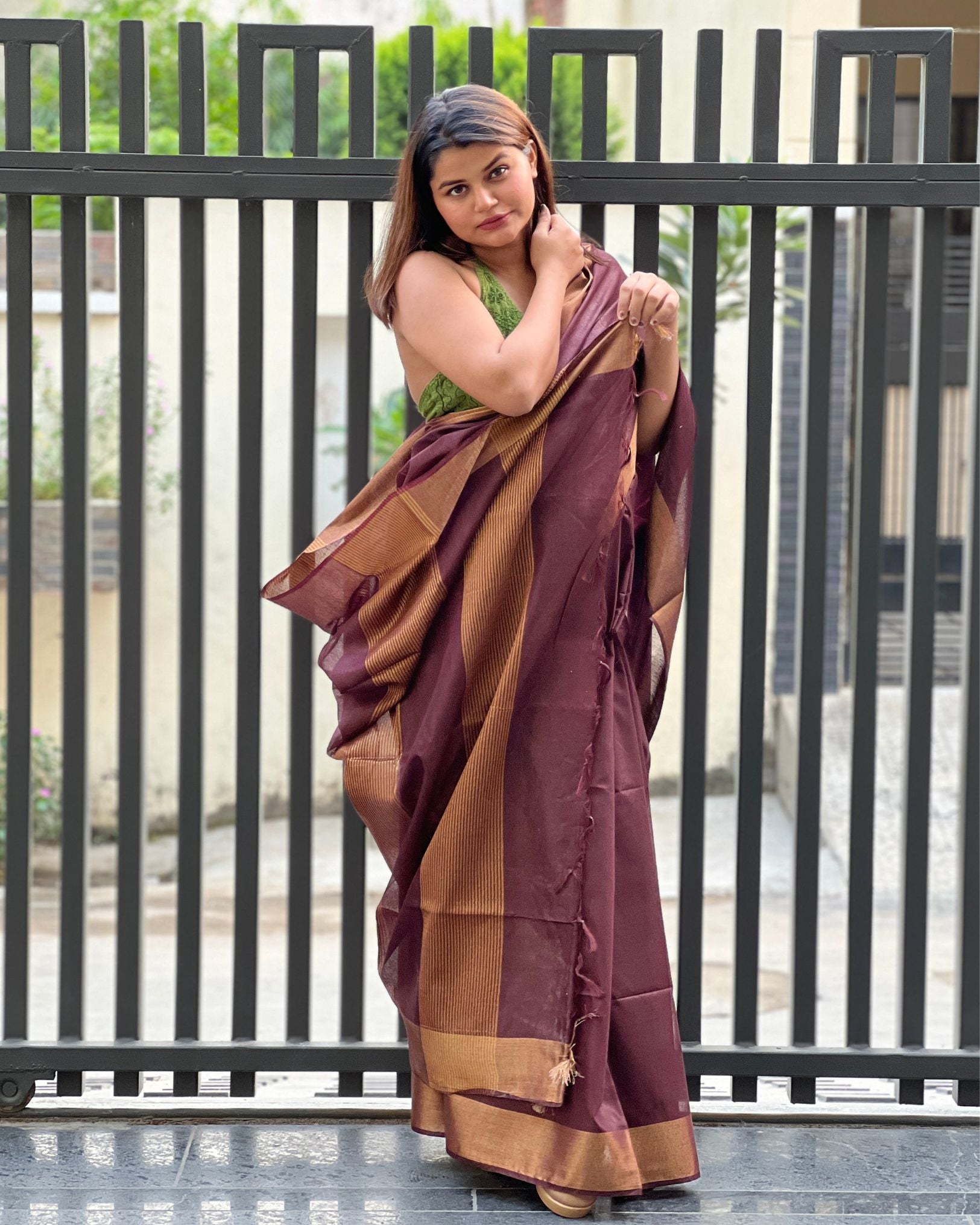 Ziyorah| Handloom Cotton Silk Saree Coffee Brown Color With Running Blouse