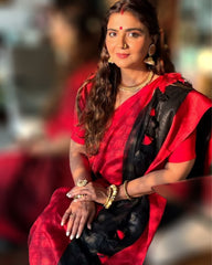 Ziyorah| Handwoven Pure Linen Black Saree With Blouse