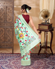 Ziyorah| Digital Printed Moonga Tussar Silk Green Saree With Running Blouse