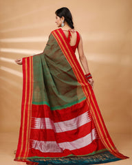 Ziyorah| Ilkal Handloom Cotton Silk Saree Green Color With Running Blouse