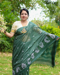 Ziyorah| Bansbara Silk Saree Deep Moss Green Color Embroidered With Running Blouse