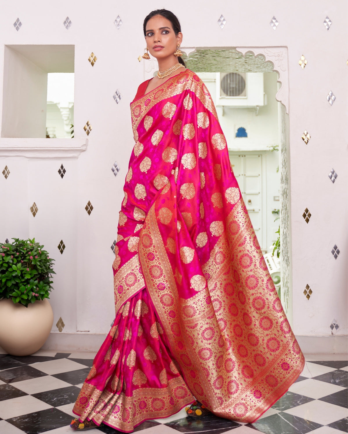 Ziyorah | Banarasi Silk Satin Weaving Pink Saree