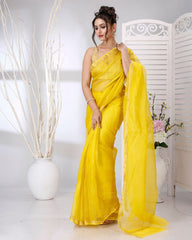 Ziyorah | Kota Silk Yellow Saree Plain With Running Blouse