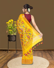 Ziyorah| Digital Printed Moonga Tussar Silk Yellow Saree With Running Blouse