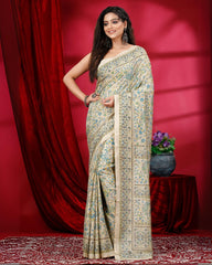 Ziyorah | Kashmiri Silk Off White Printed Saree