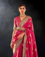 Ziyorah | Karivaa Silk Banarasi Brocade Pink Saree