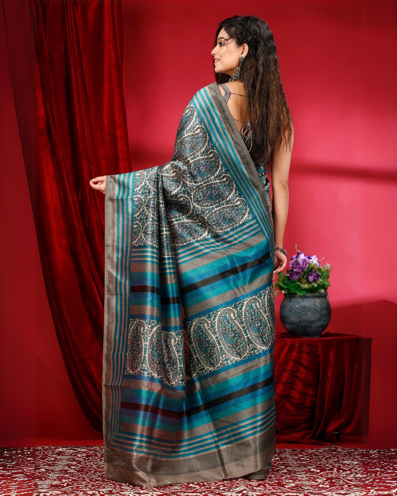 Ziyorah | Kashmiri Silk Printed Green Saree