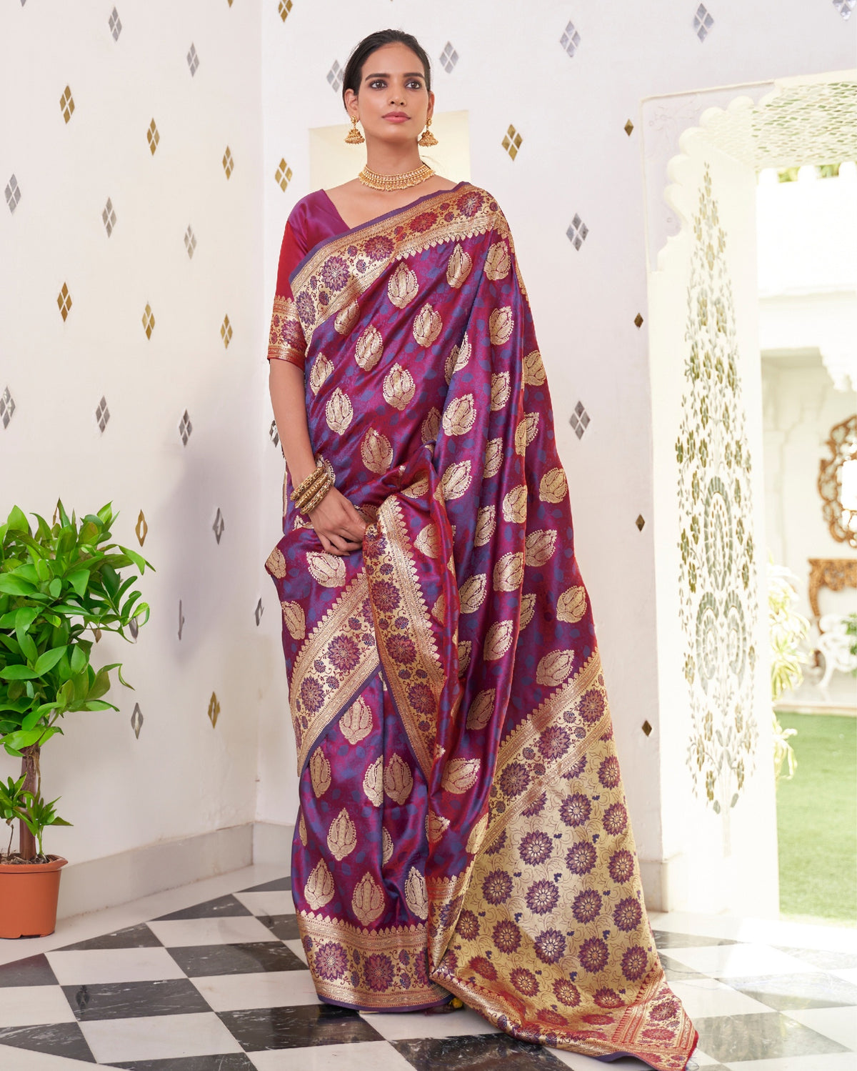 Ziyorah | Banarasi Silk Satin Weaving Violet Saree