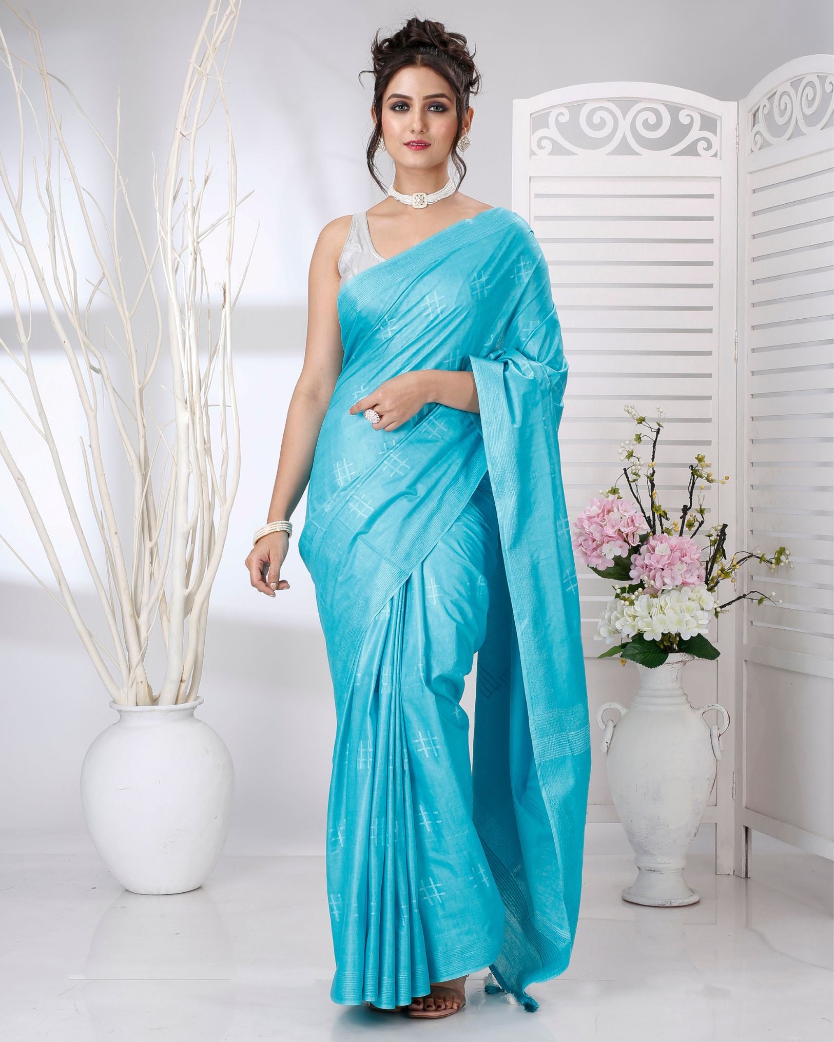 Ziyorah | Katan Silk Saree Sky Blue Color Weaving Design With Blouse