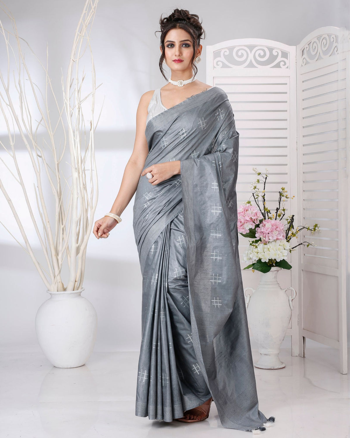 Ziyorah | Katan Silk Saree Gray Color Weaving Design With Blouse