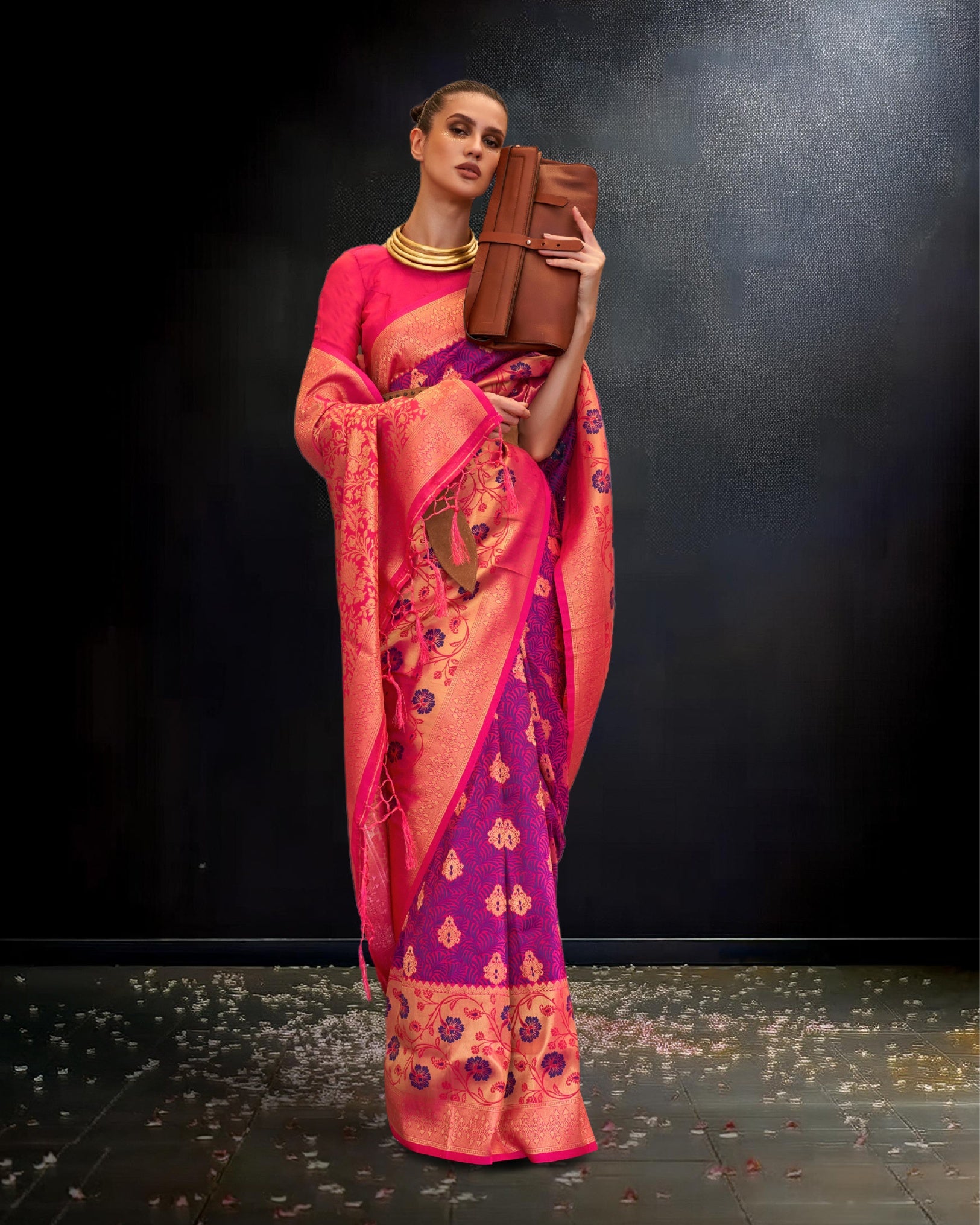 Ziyorah | Banarasi Silk Self Weaving Purple & Pink Saree